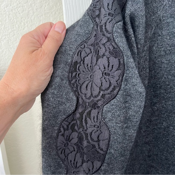 Soft Surroundings Mock Neck Sweater with Lace Detail Size M/L Dark Gray Black - Picture 4 of 8